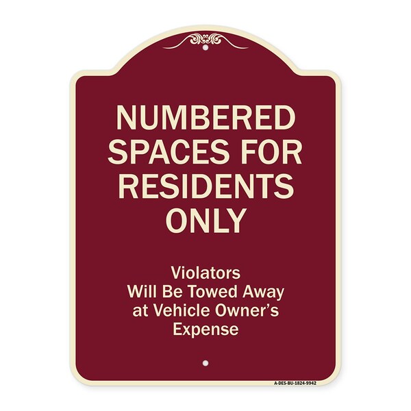 Designer Series-Numbered Spaces Residents Violators Will Be Towed Away At, 24" x 18", BU-1824-9942